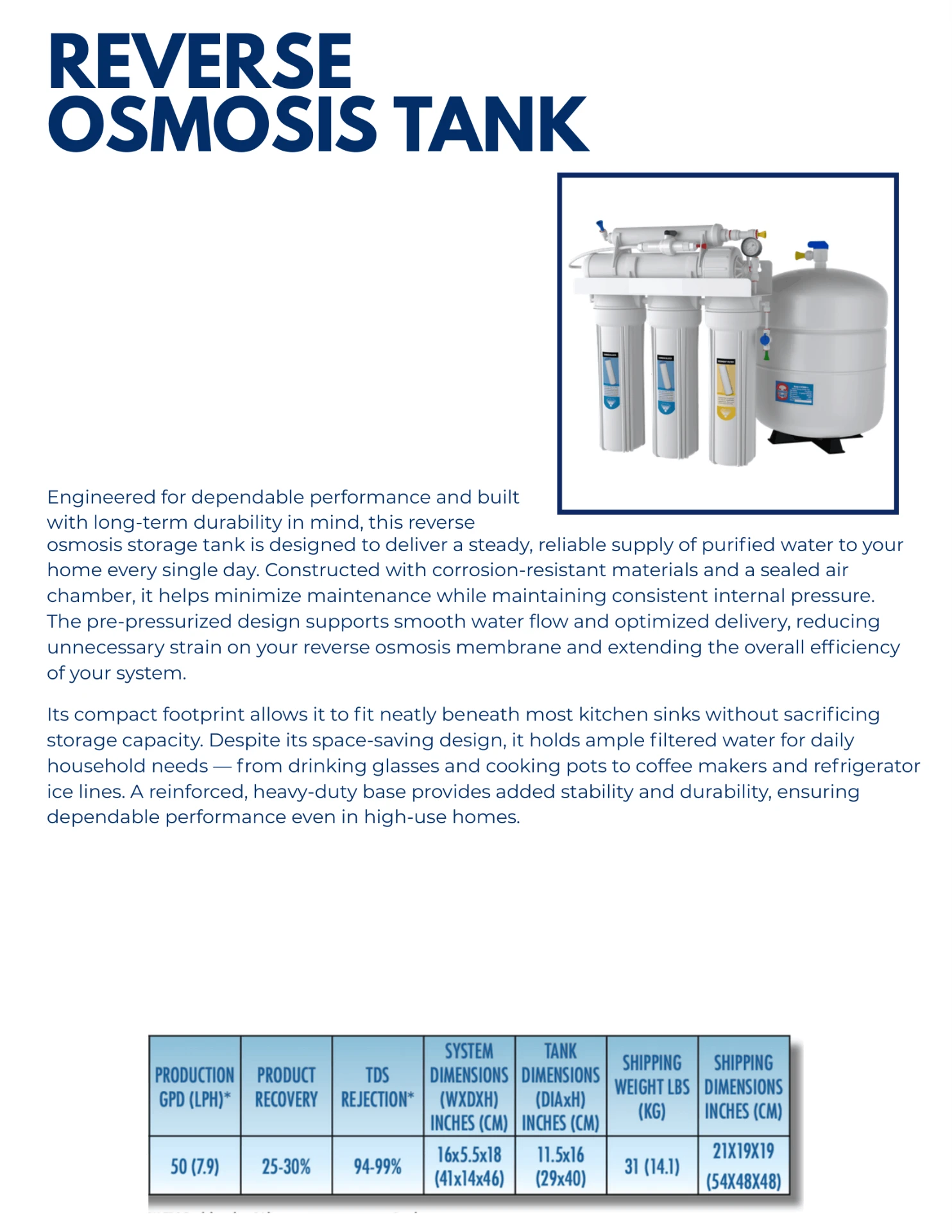 Tank-Style RO product sheet
